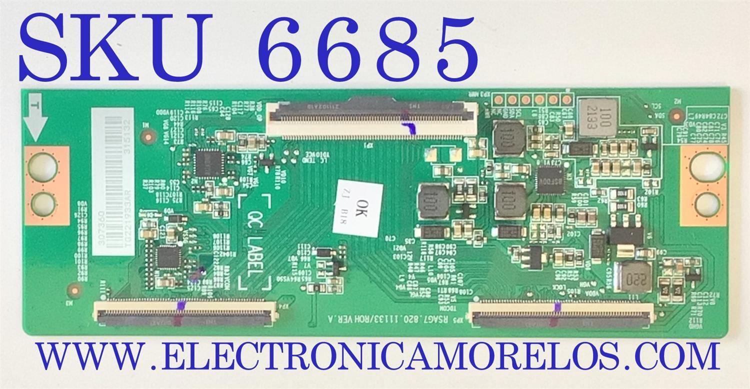 T-CON ORIGINAL PARA TV HISENSE / NUMERO DE PARTE 307360 / RSAG7.820.11133/ROH / 315132 / PANEL HD500Y1U52-T0L6\GM\CKD3A\ROH / DISPLAY T500QVN03.7 / MODELO 50R7G5 / 50R6E4